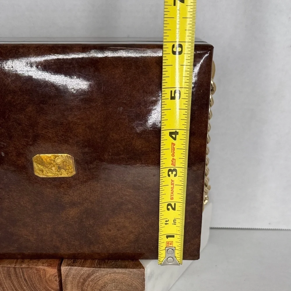 Vintage Swank Tortoiseshell Vinyl Gold Chain Jewelry Dresser Box Made in Sweden